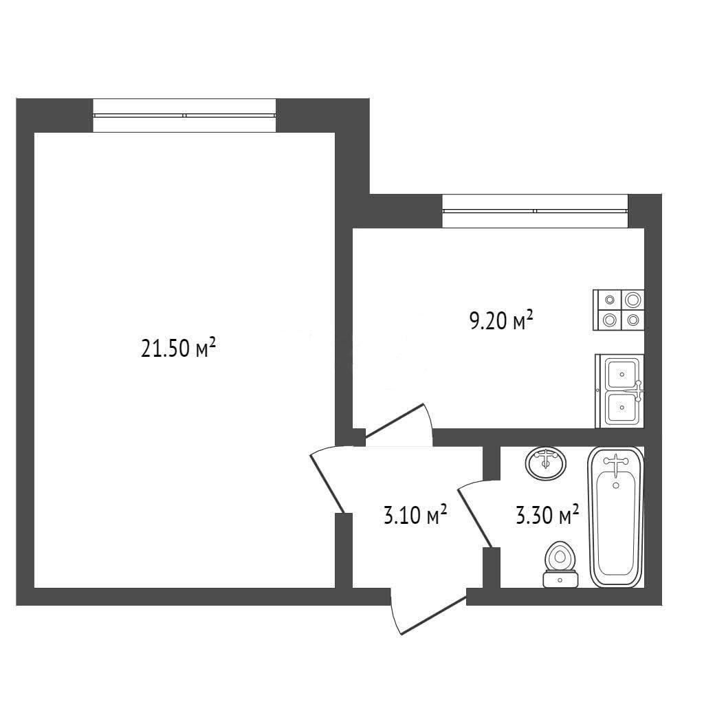1-комнатная 41 м2 в ЖК undefined корпус null этаж 3