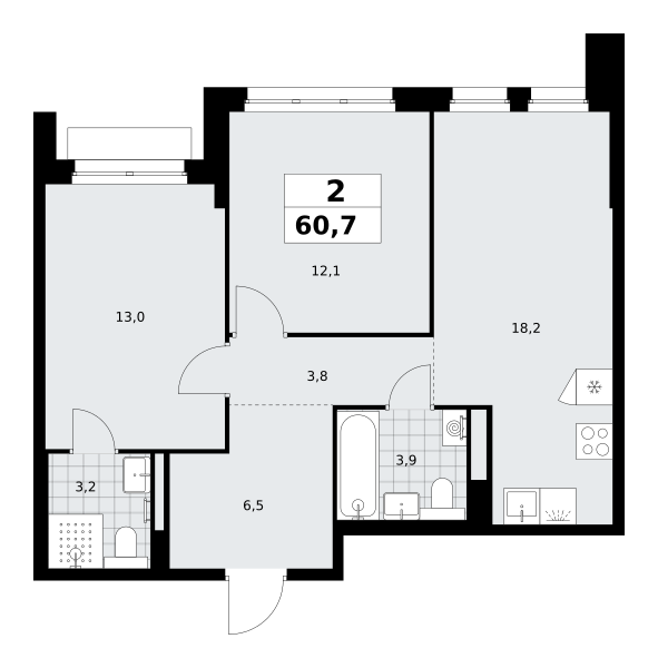 2-комнатная 60 м2 в ЖК Деснаречье корпус null этаж 4