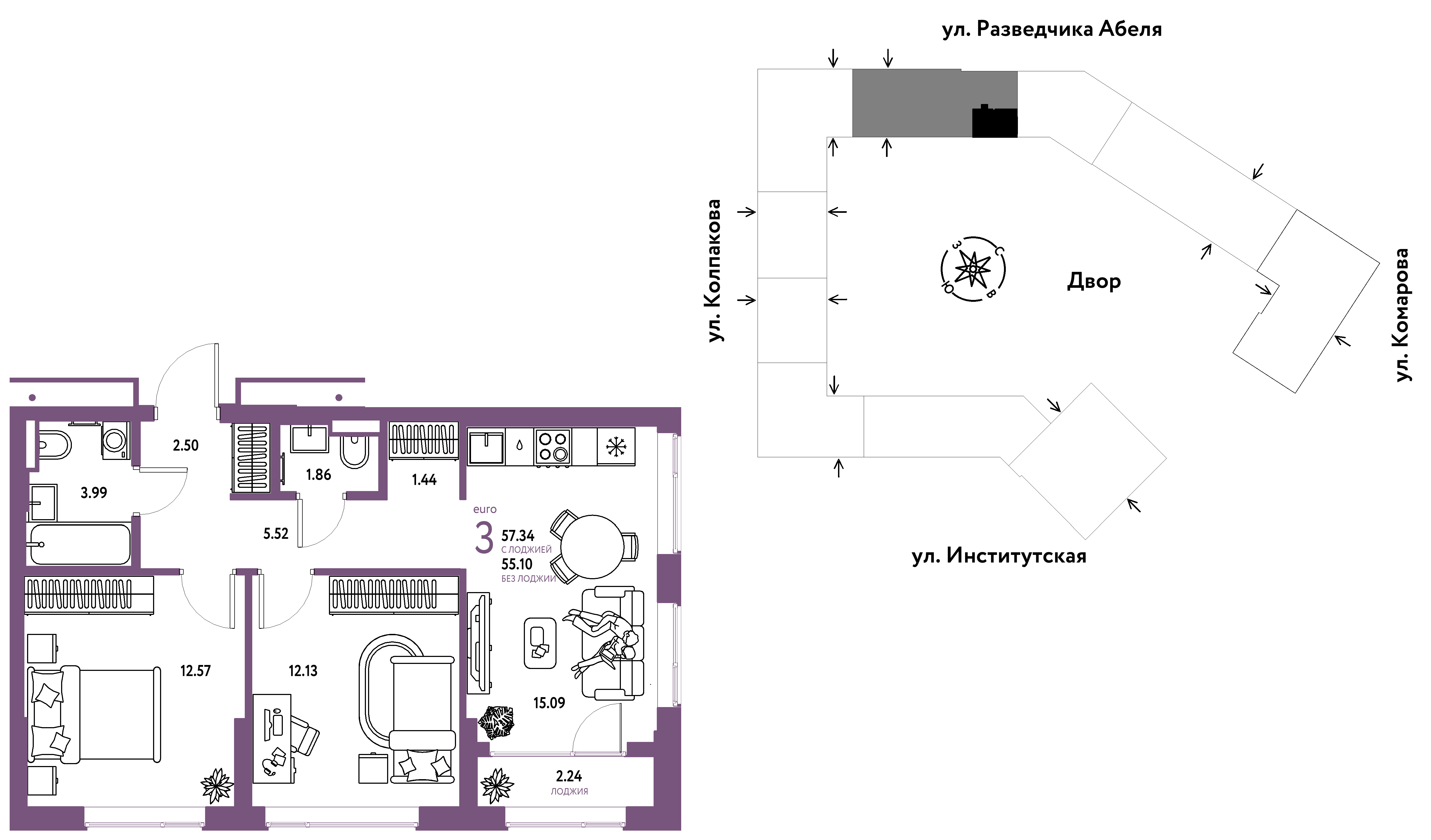 Студия 57 м2 в ЖК Страна.Парковая корпус null этаж 2
