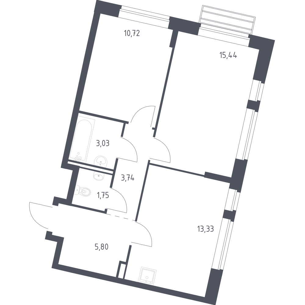 2-комнатная 52 м2 в ЖК Рублёвский Квартал корпус null этаж 2
