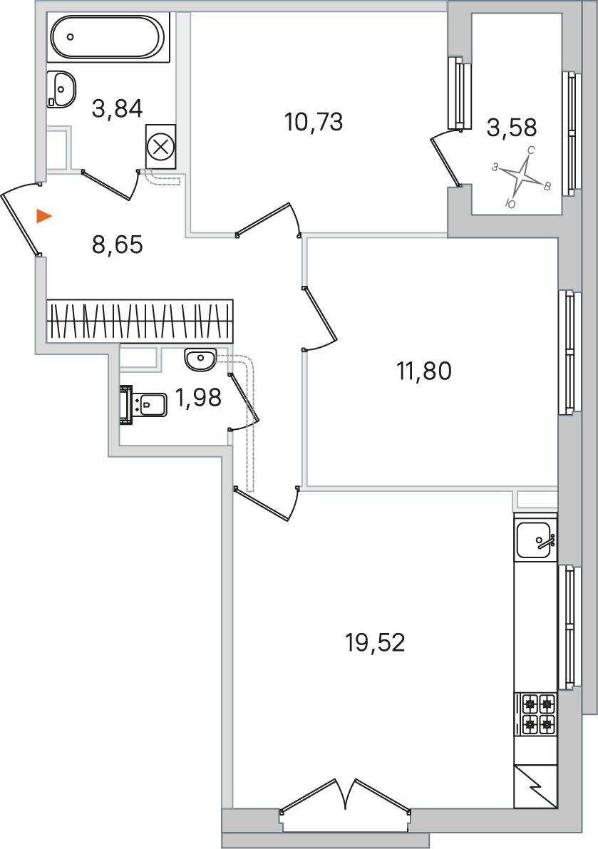 2-комнатная 58 м2 в ЖК Дубровский корпус null этаж 2