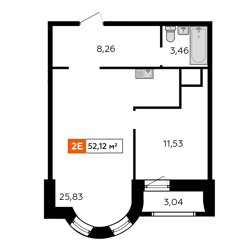 1-комнатная 51 м2 в ЖК Аккорд корпус null этаж 12