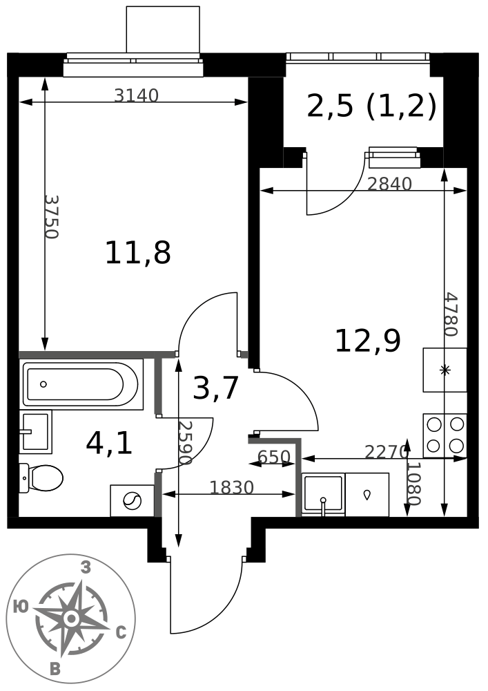 1-комнатная 33 м2 в ЖК 1-й Ясеневский корпус null этаж 8