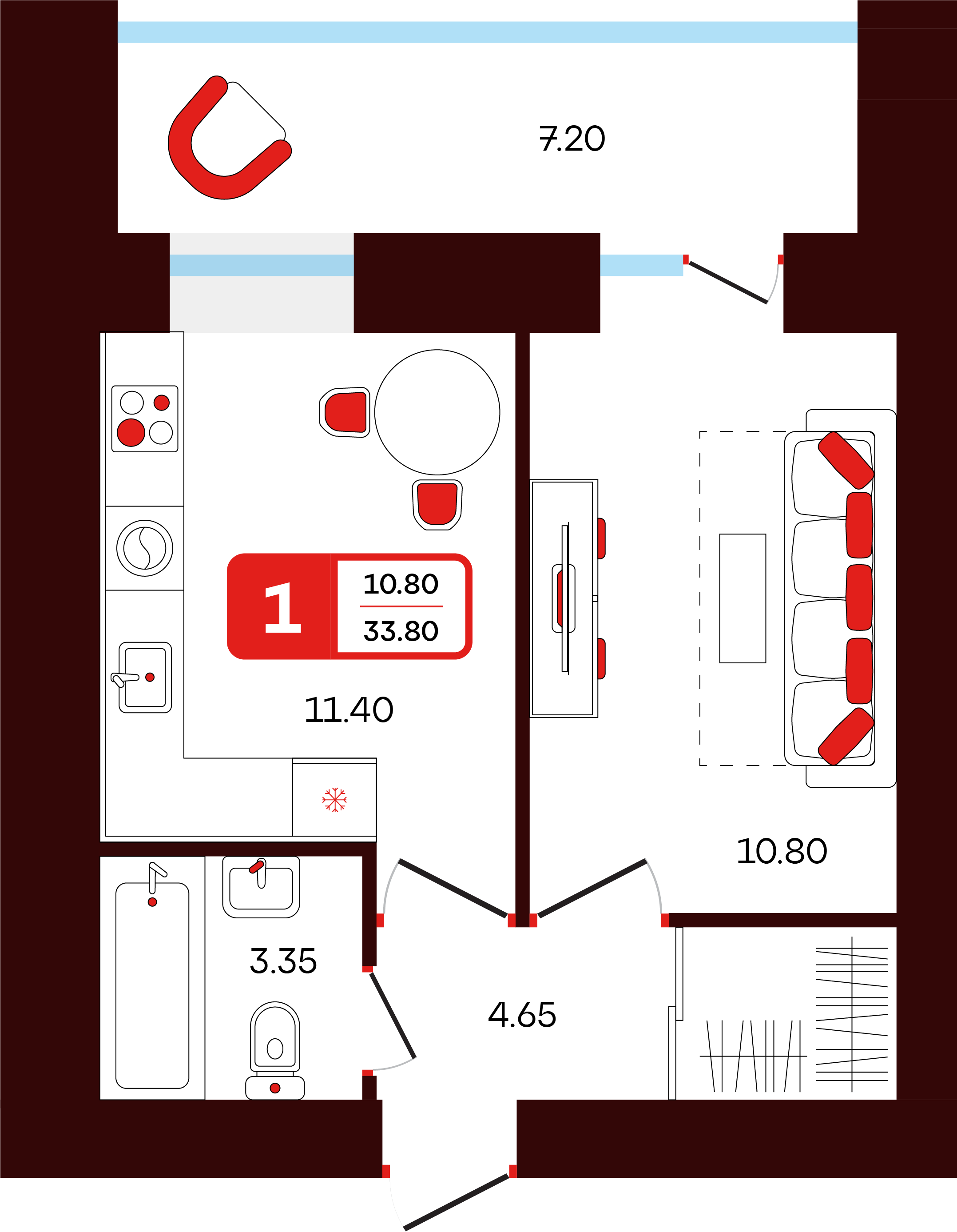 1-комнатная 33 м2 в ЖК Тепло корпус null этаж 4