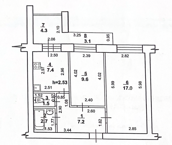 2-комнатная 48.5 м2 в ЖК undefined корпус null этаж 3