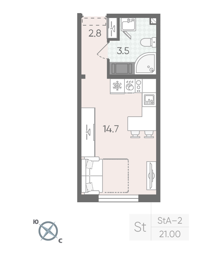 Студия 21 м2 в ЖК Пейзажный квартал корпус null этаж 24