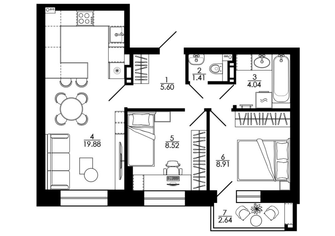 3-комнатная 53 м2 в ЖК undefined корпус null этаж 10