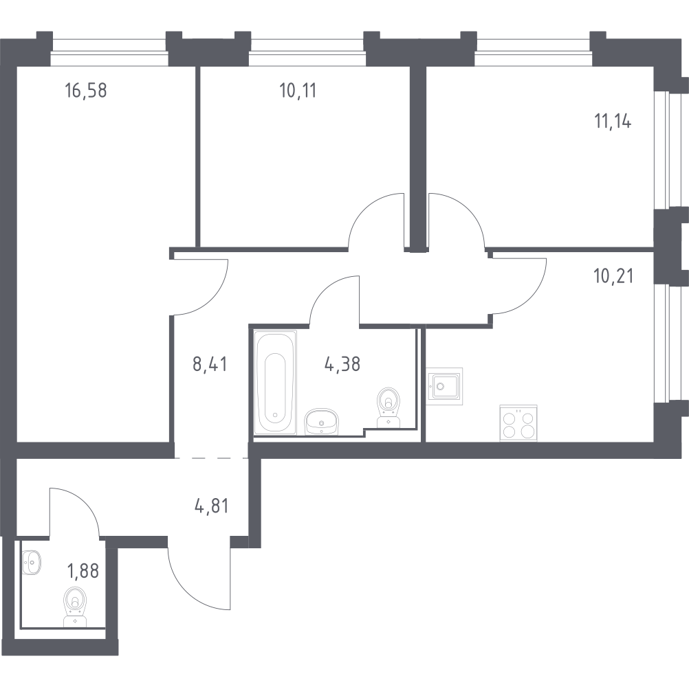 3-комнатная 68 м2 в ЖК Рябиновая Роща корпус null этаж 14