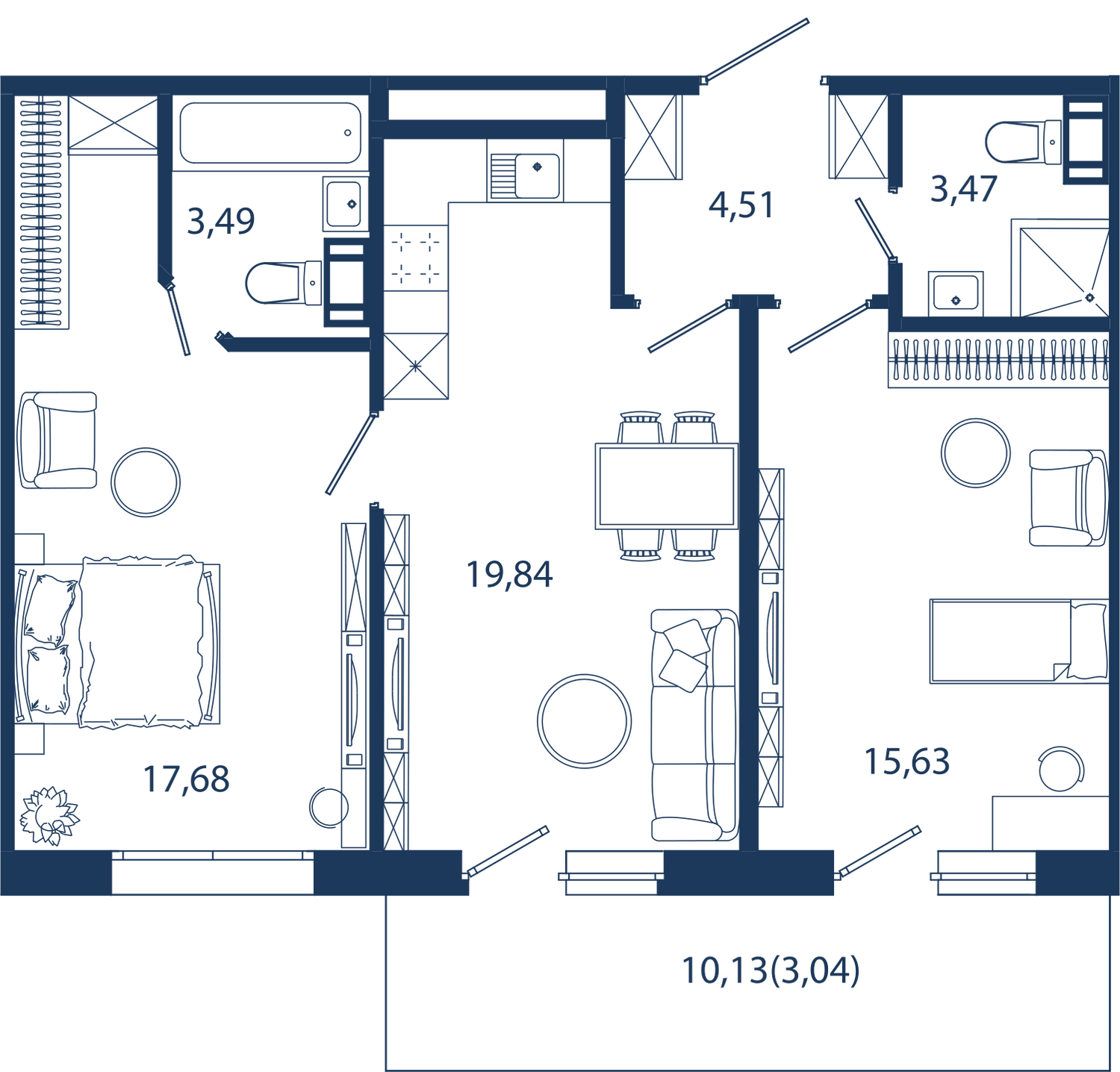 2-комнатная 67 м2 в ЖК Bereg. Курортный корпус null этаж 3