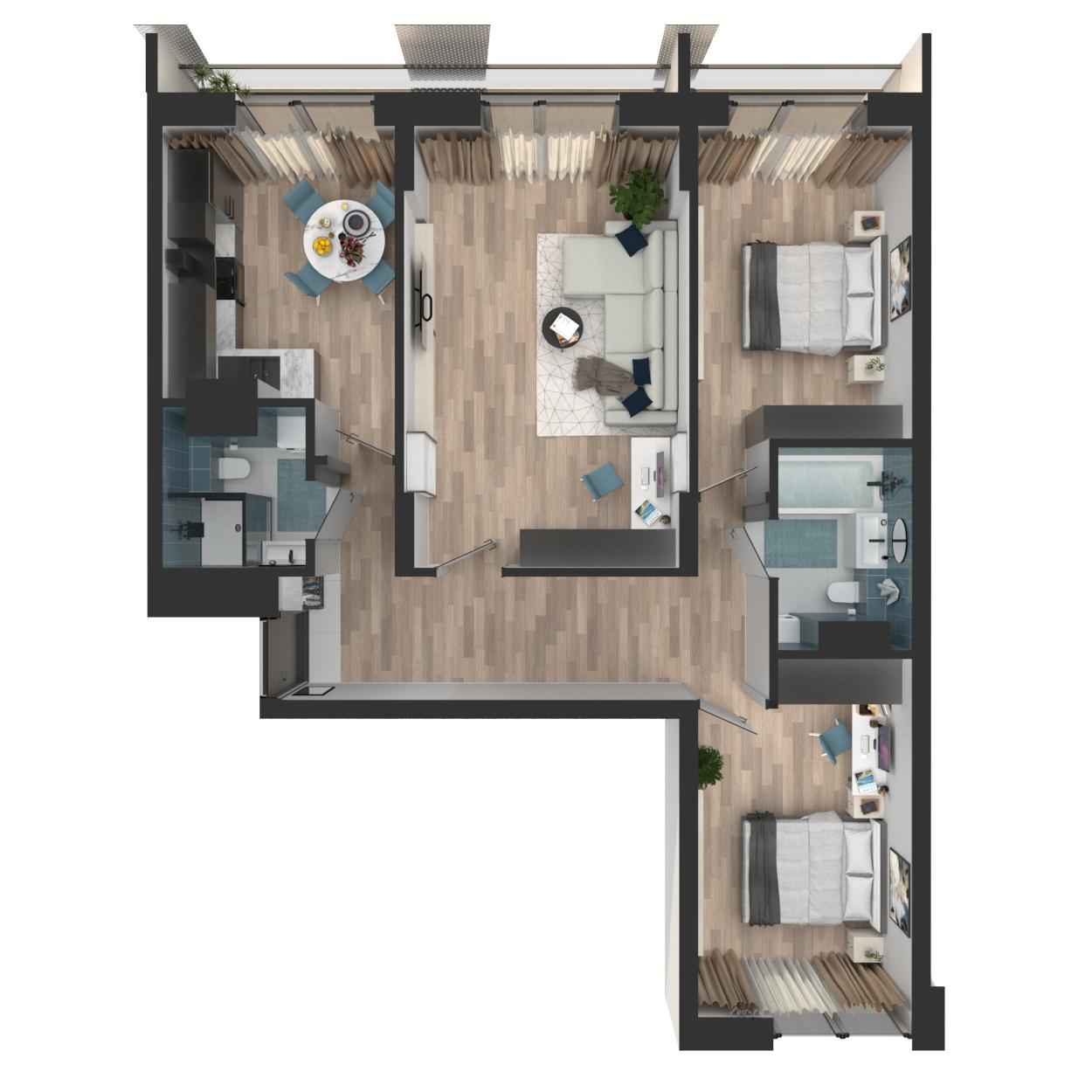 3-комнатная 76 м2 в ЖК Мой Ритм корпус null этаж 10