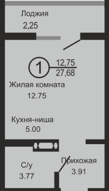 Студия 27.7 м2 в ЖК undefined корпус null этаж 12