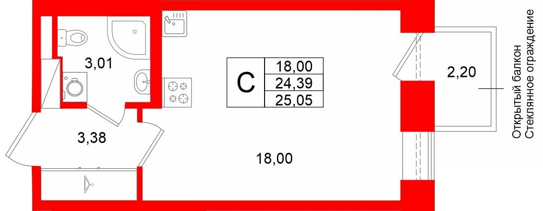 Студия 24 м2 в ЖК Аристократ корпус null этаж 2