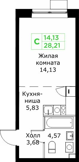 Студия 28 м2 в ЖК Кит корпус null этаж 15