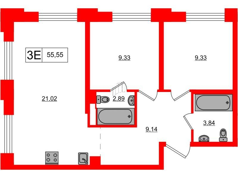 2-комнатная 55 м2 в ЖК Alpen корпус null этаж 7