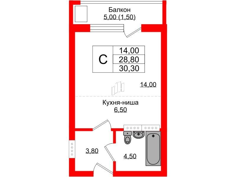Студия 30 м2 в ЖК Теодор Кроне корпус null этаж 8