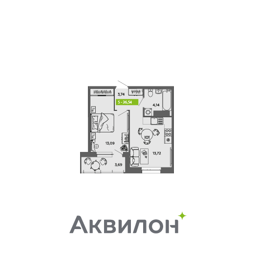 Студия 36 м2 в ЖК Аквилон MySky корпус null этаж 13