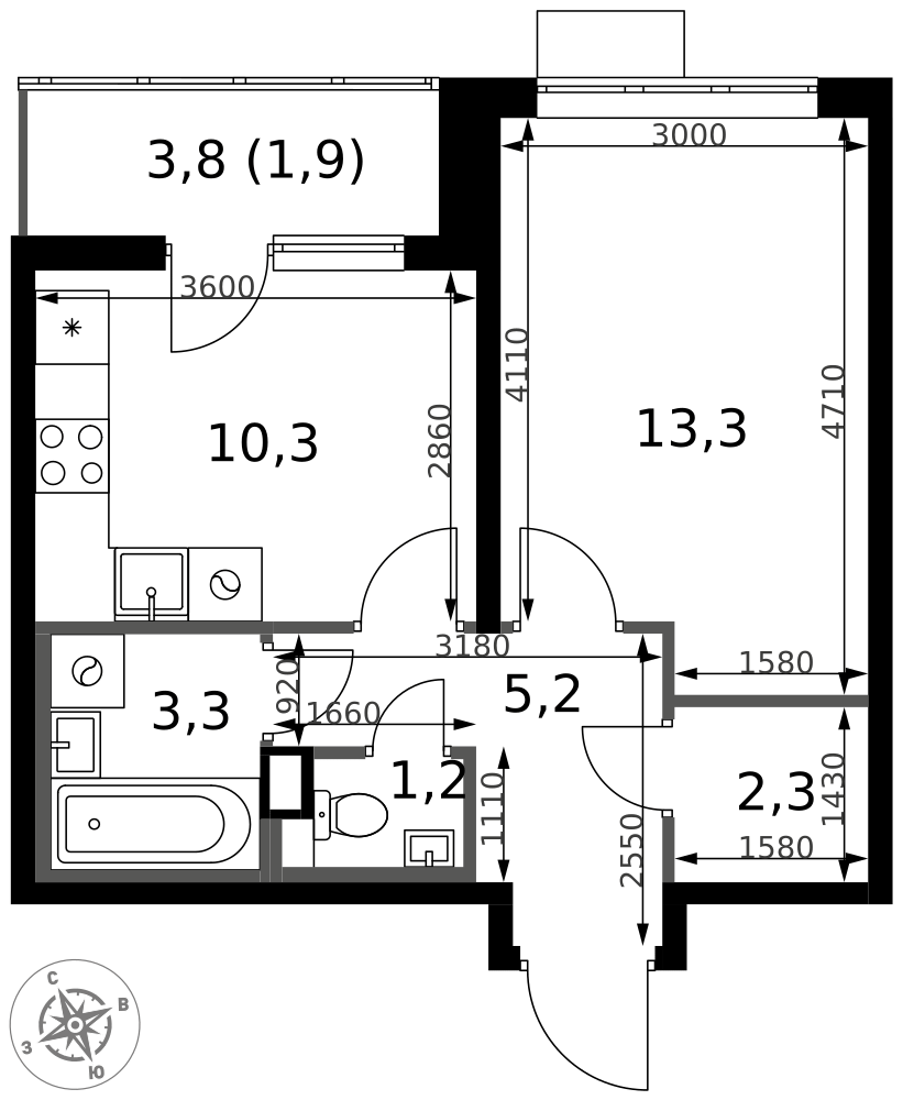 1-комнатная 37 м2 в ЖК 1-й Химкинский корпус null этаж 3