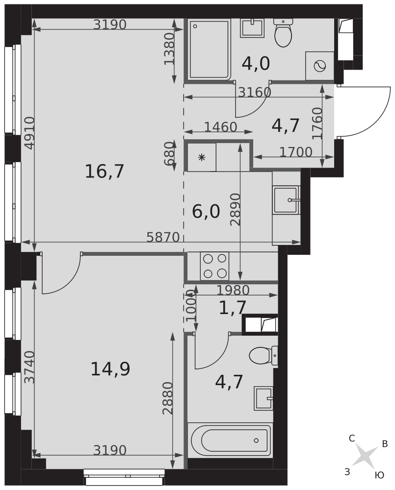2-комнатная 52 м2 в ЖК Sydney City корпус null этаж 2