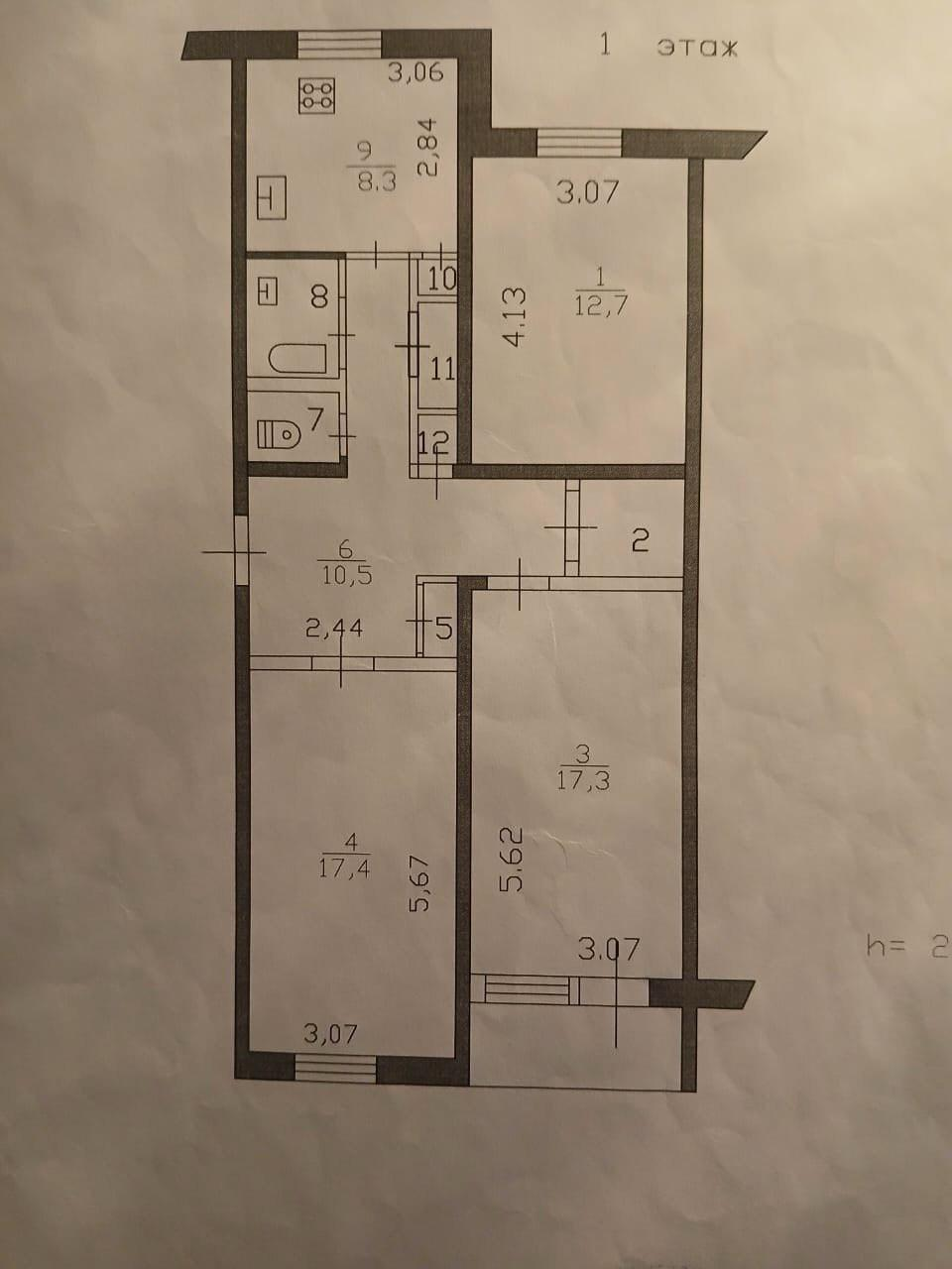3-комнатная 73.2 м2 в ЖК undefined корпус null этаж 1