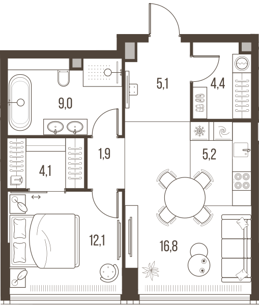 2-комнатная 58 м2 в ЖК High Life корпус null этаж 4