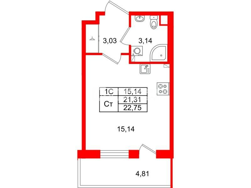 Студия 21 м2 в ЖК Парадный ансамбль корпус null этаж 2