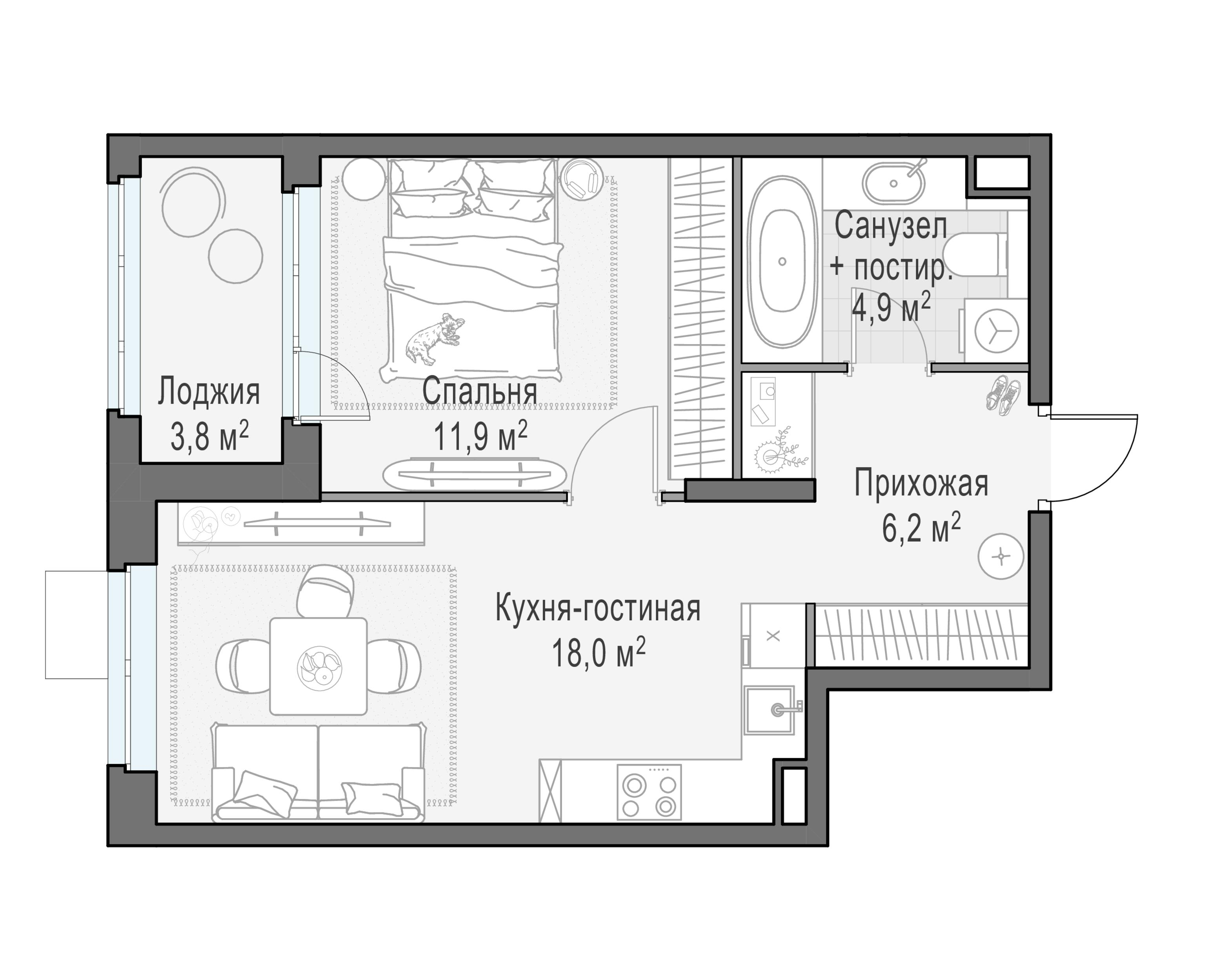2-комнатная 42 м2 в ЖК Жилой квартал «Новое Медведково» корпус null этаж 15