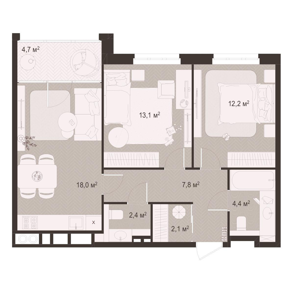 2-комнатная 64 м2 в ЖК Окская стрелка корпус null этаж 6