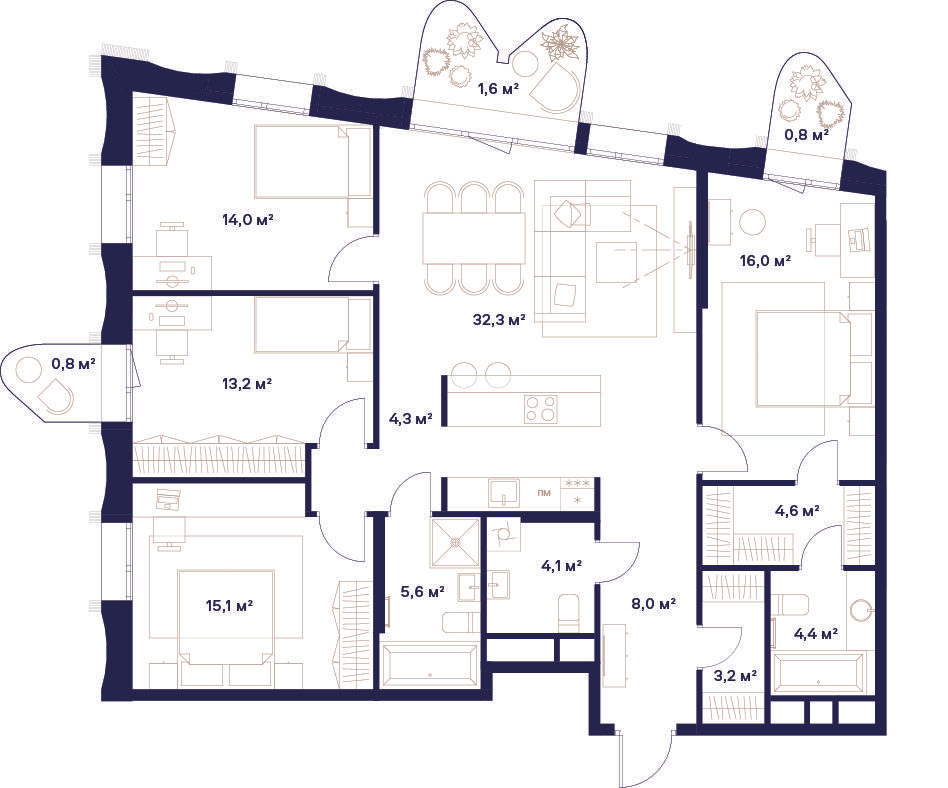 4-комнатная 128 м2 в ЖК Союз корпус null этаж 20