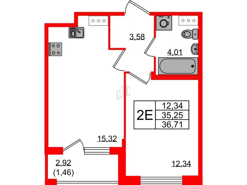 1-комнатная 36 м2 в ЖК Квартал Заречье корпус null этаж 8