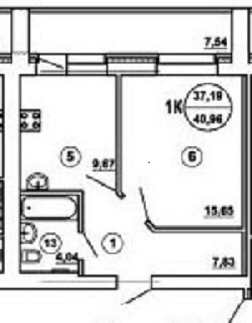 1-комнатная 40 м2 в ЖК undefined корпус null этаж 13