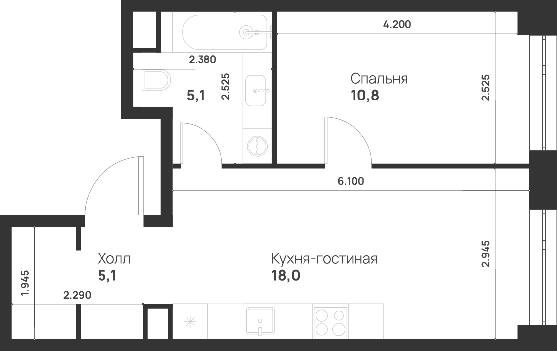 1-комнатная 39 м2 в ЖК Voice Towers корпус null этаж 29