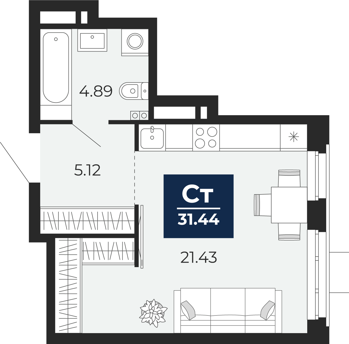 Студия 31 м2 в ЖК Айвазовский корпус null этаж 3
