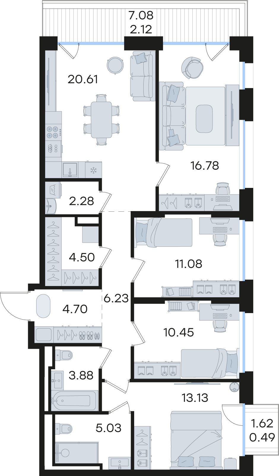 4-комнатная 101 м2 в ЖК Статус на Гребном канале корпус null этаж 11