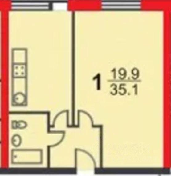 1-комнатная 35.1 м2 в ЖК undefined корпус null этаж 2