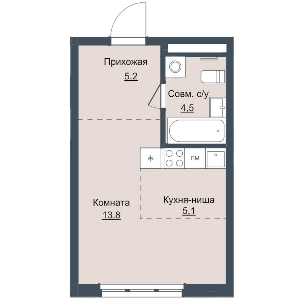 Студия 28 м2 в ЖК Истории корпус null этаж 1