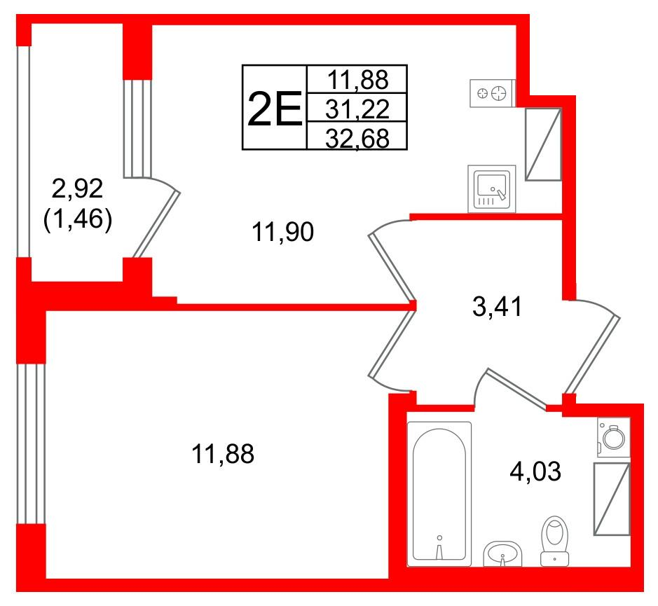 1-комнатная 32 м2 в ЖК Квартал Заречье корпус null этаж 6