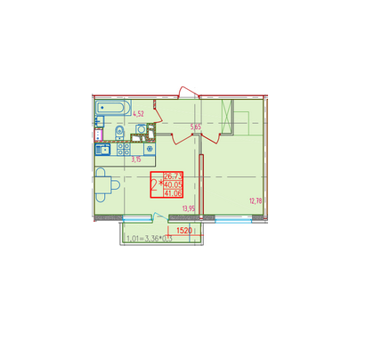 1-комнатная 40.1 м2 в ЖК undefined корпус null этаж 12