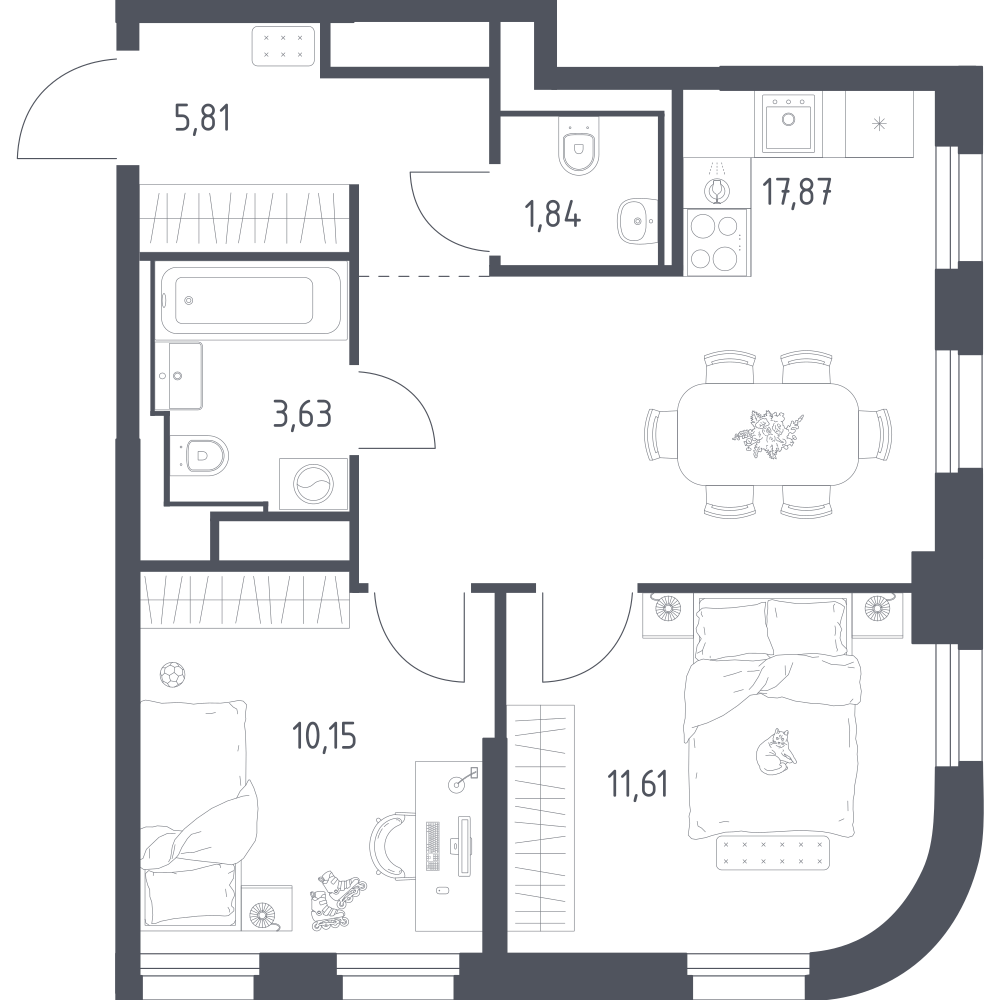 Студия 50 м2 в ЖК Квартал на воде корпус null этаж 10