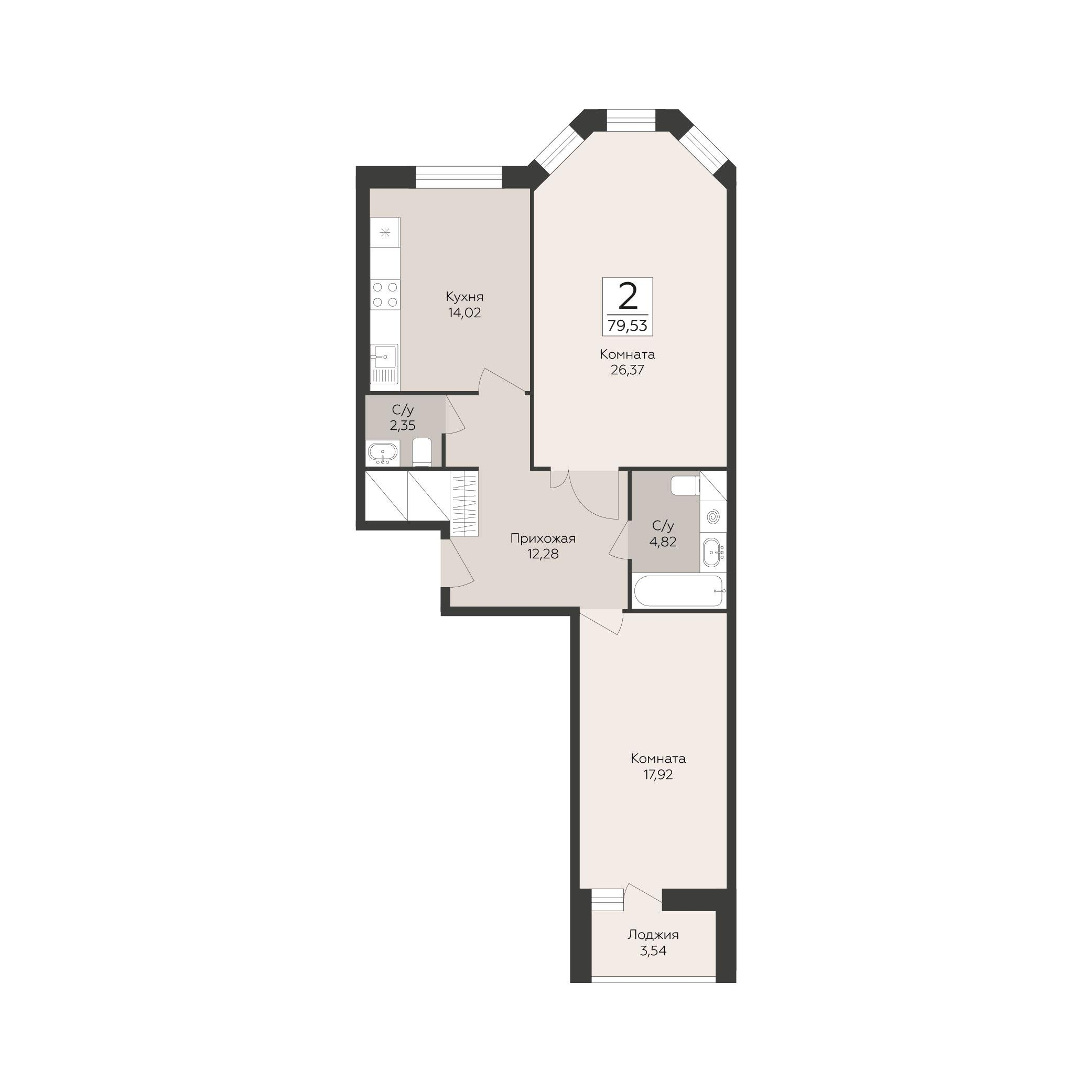 2-комнатная 79 м2 в ЖК Пахра Сити корпус null этаж 9