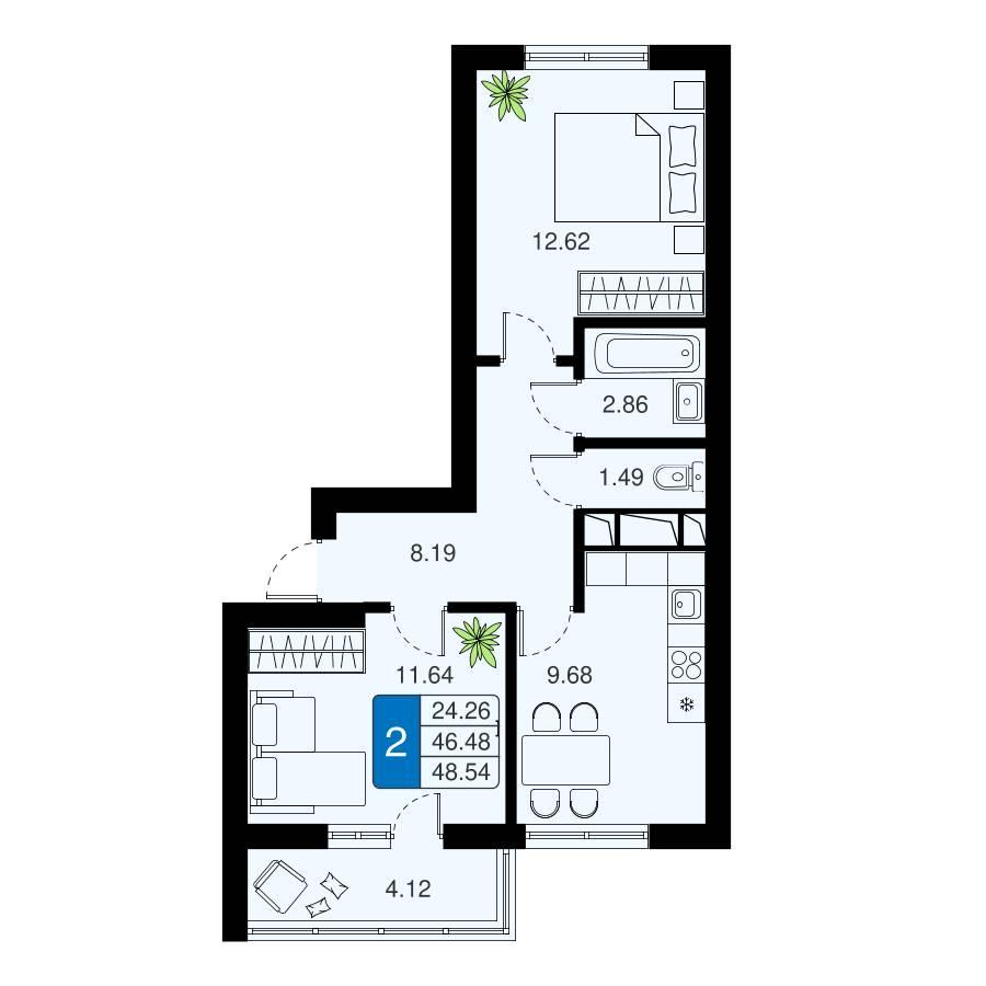 2-комнатная 48 м2 в ЖК Химки Тайм корпус null этаж 6