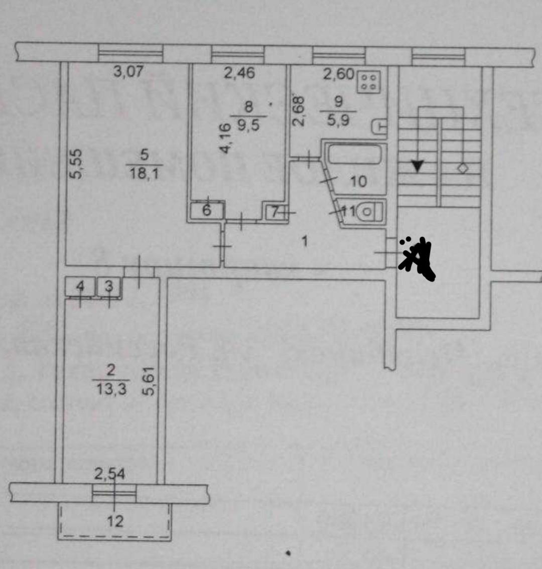 3-комнатная 58.1 м2 в ЖК undefined корпус null этаж 2