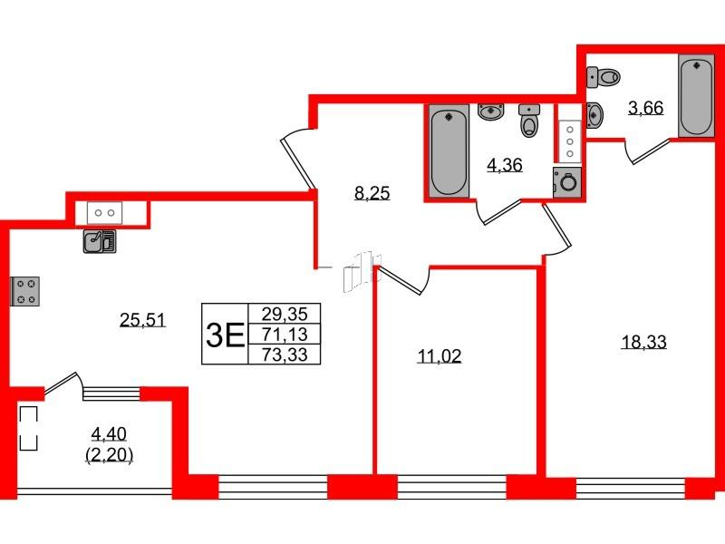 2-комнатная 73 м2 в ЖК N8 корпус null этаж 5
