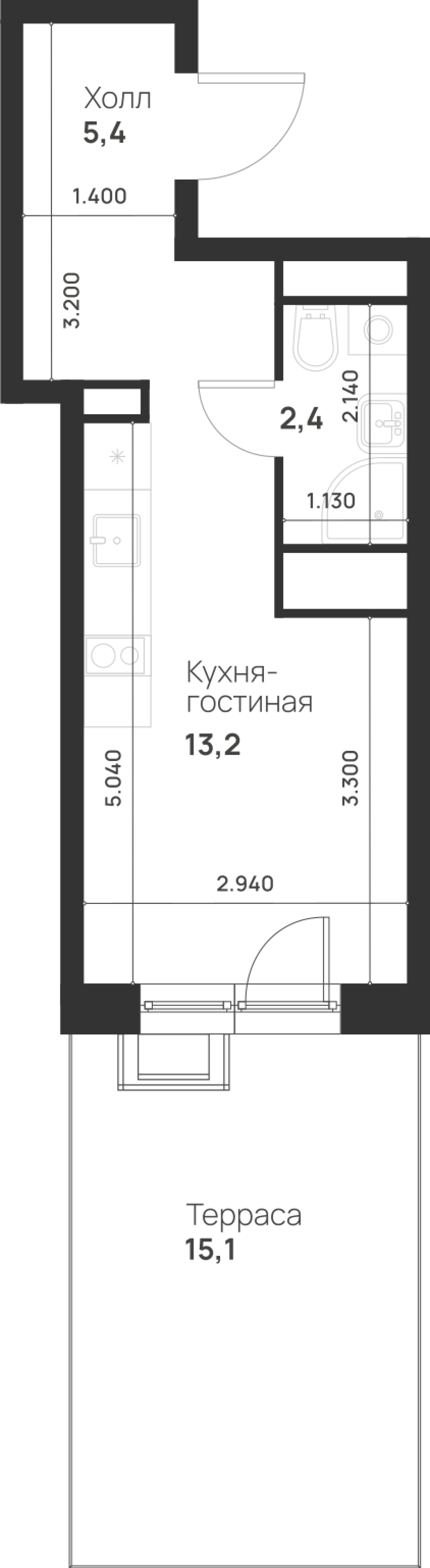 Студия 25 м2 в ЖК Форевиль корпус null этаж 2