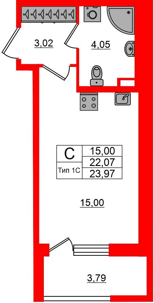 Студия 22 м2 в ЖК Сэтл Ривьера корпус null этаж 2
