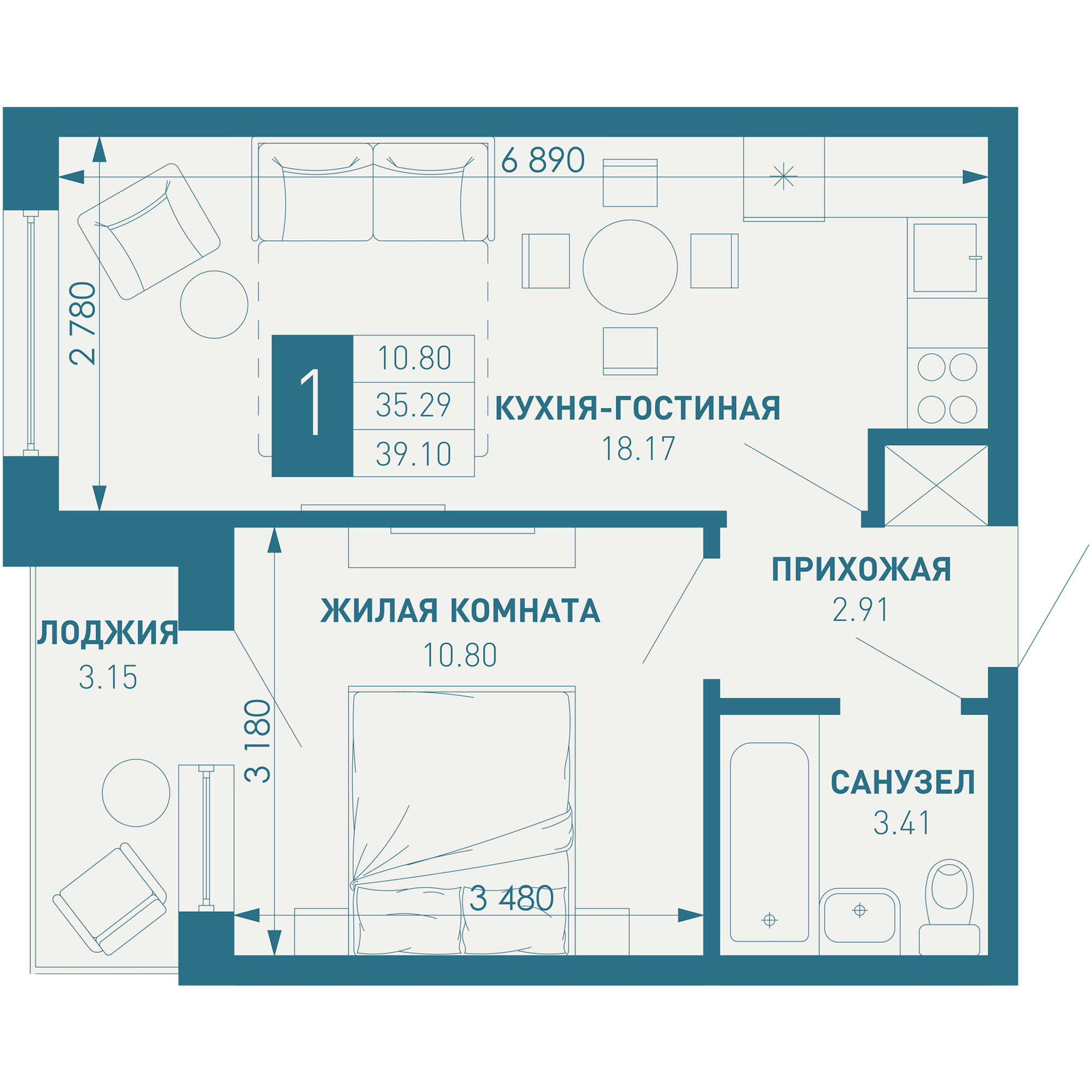 1-комнатная 39 м2 в ЖК ИНАЧЕ в Молодежном корпус null этаж 9