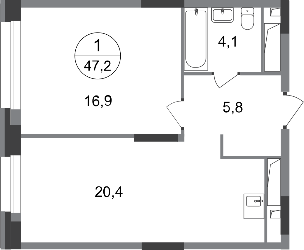 1-комнатная 47 м2 в ЖК Первый Московский корпус null этаж 19