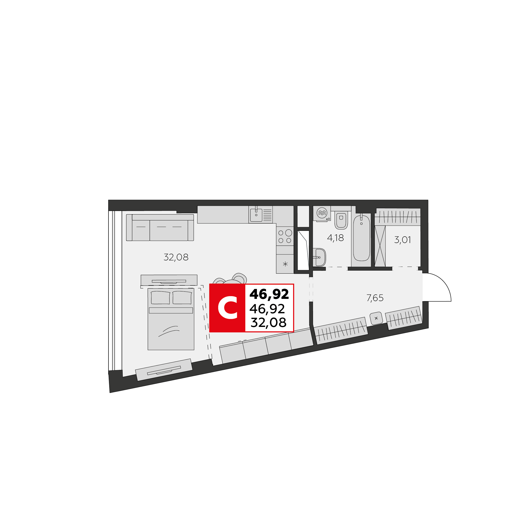 Студия 46 м2 в ЖК Высотка корпус null этаж 2