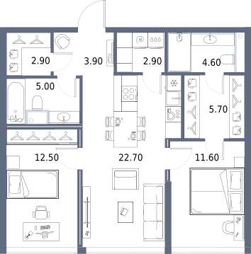 2-комнатная 71 м2 в ЖК Северный порт. Береговые кварталы корпус null этаж 3