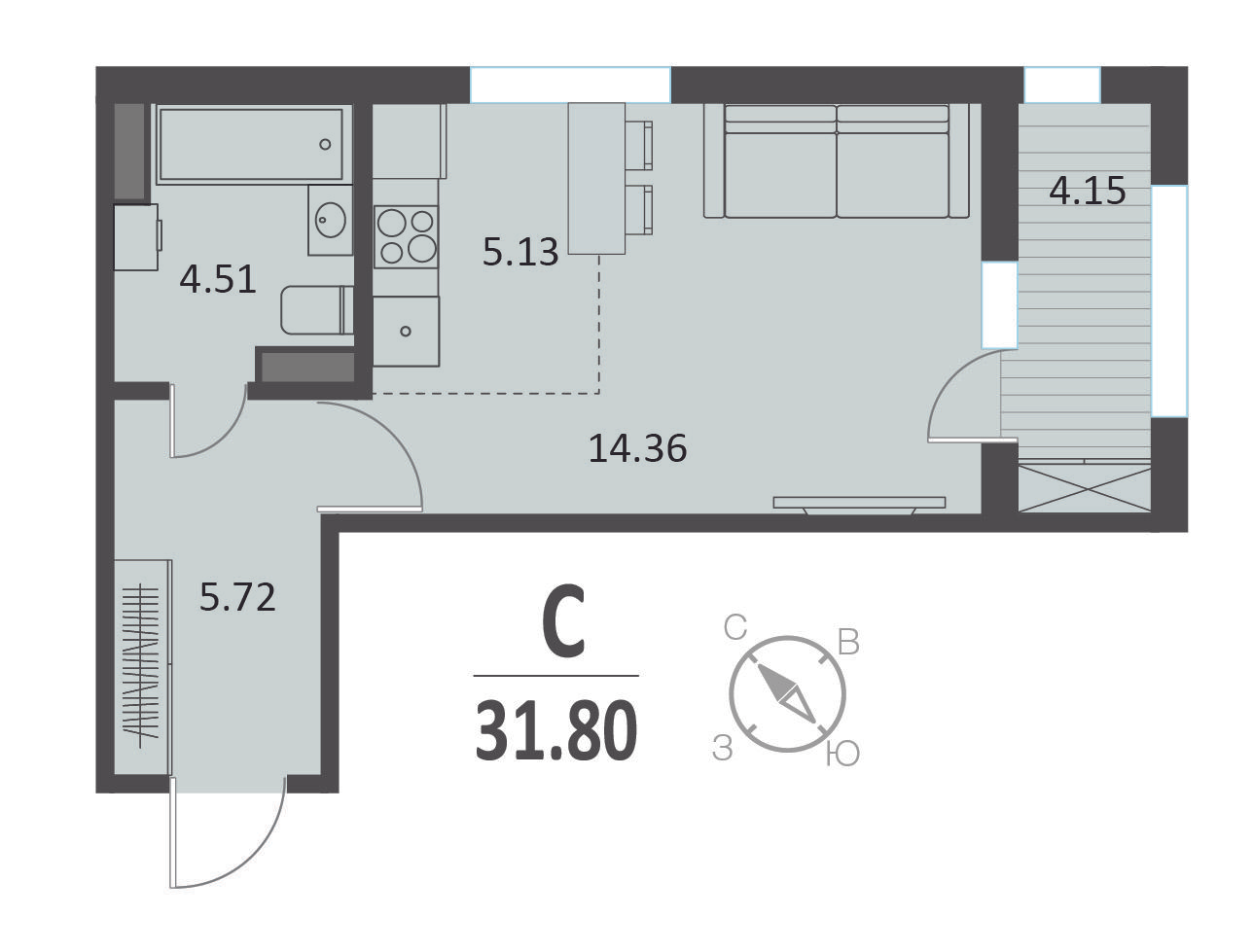 Студия 31 м2 в ЖК Инстеп.Хуторская корпус null этаж 11