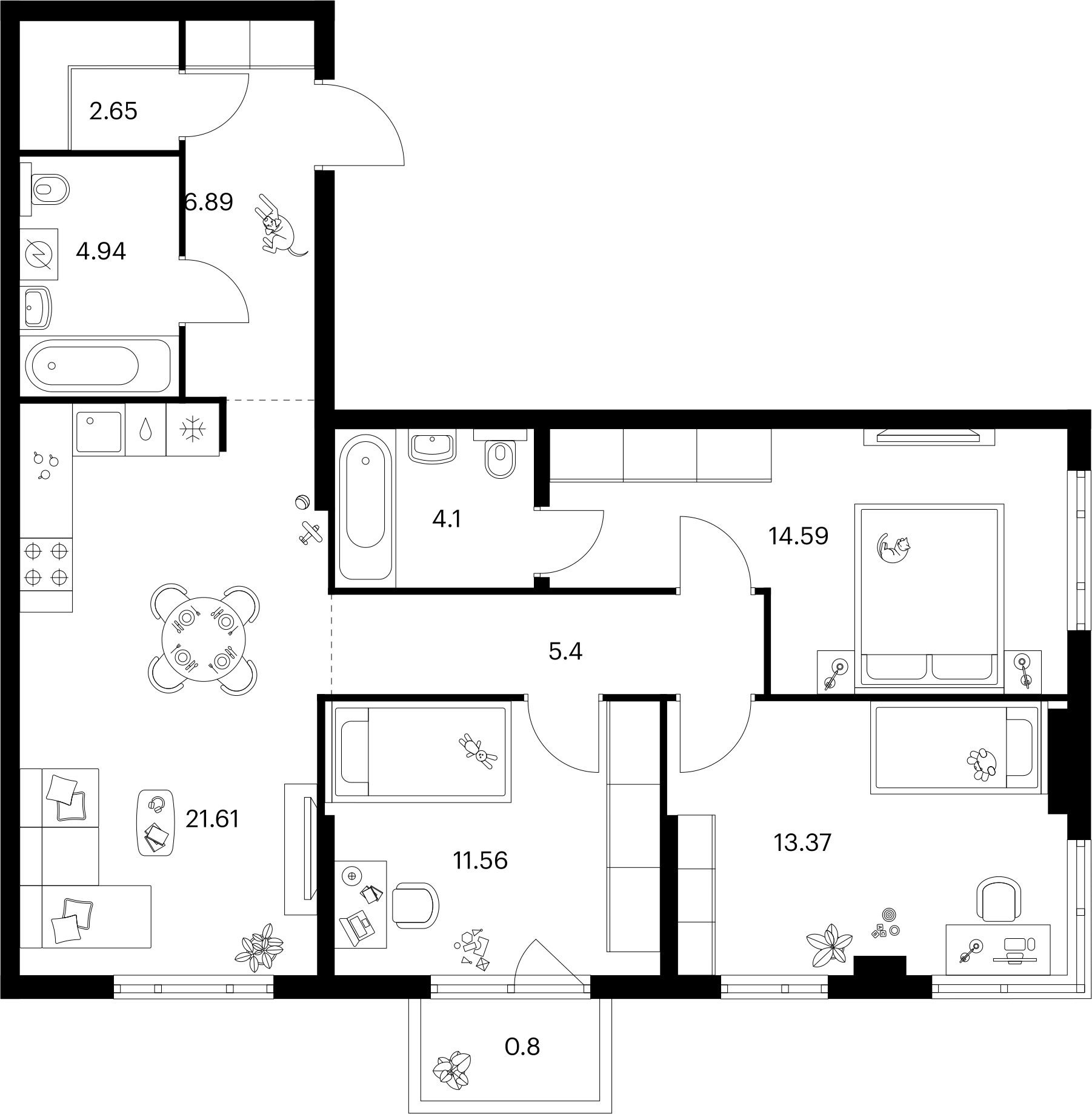 3-комнатная 85 м2 в ЖК Таллинский парк корпус null этаж 3